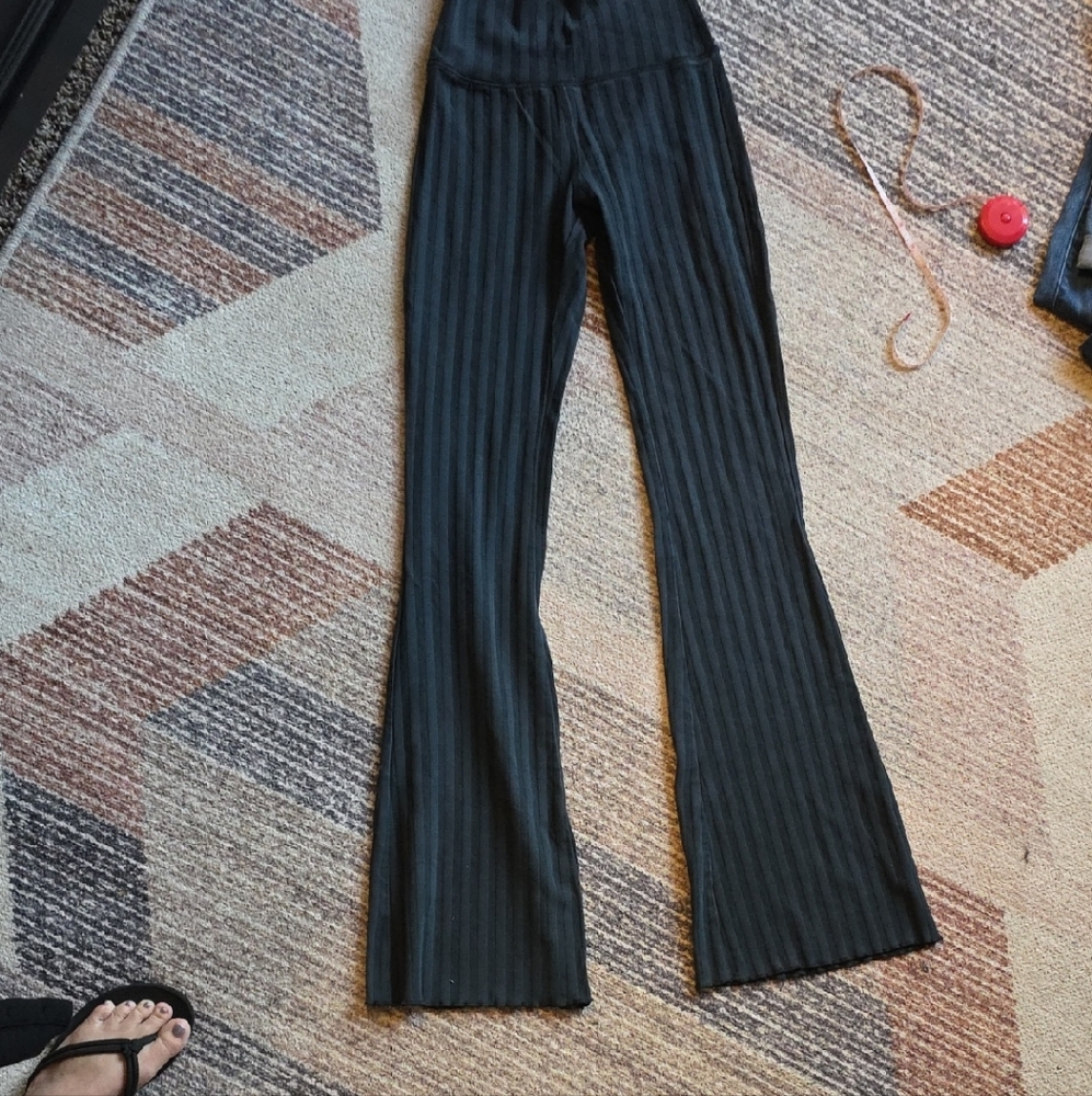 Aerie Black Boot Cut Flare Pants with Pinstripes